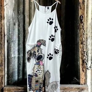Dog Print White Jumpsuit